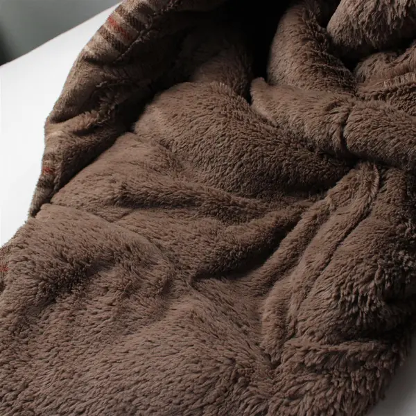 Thick Plush Plaid Throw Blanket Brown Beige 7x5 ft Cozy Pre-Owned
