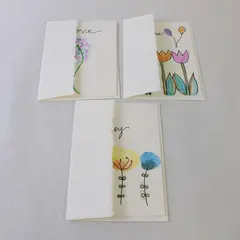Lot of 3 Hand-Painted Floral Watercolor Blank Notecards with Envelopes