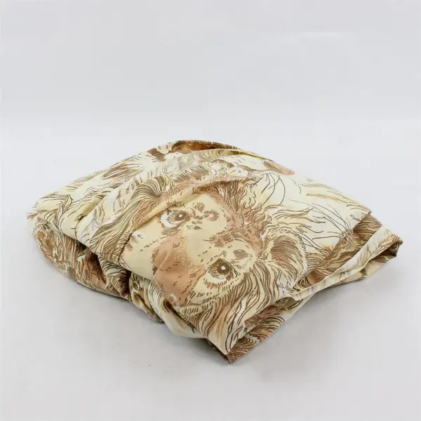 VTG Bibb Lion Print Cotton Blend Full Flat Sheet DIY Fabric Upcycling FLAWED 