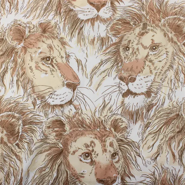 VTG Bibb Lion Print Cotton Blend Full Flat Sheet DIY Fabric Upcycling FLAWED 