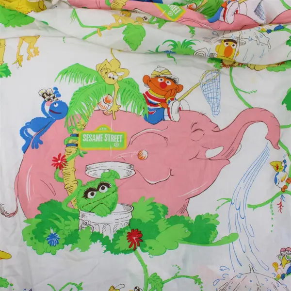 VTG JCPenney Sesame Street Zoo-Theme Twin Fitted Sheet DIY Fabric Upcycling
