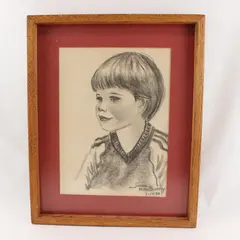 Unmarked Charcoal Drawing Child Portrait "Joanne Mirta Bentley 9/14/83" Framed