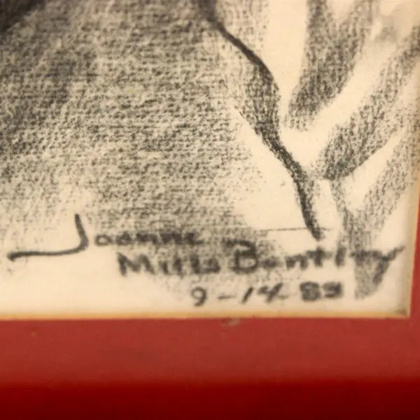 Unmarked Charcoal Drawing Child Portrait "Joanne Mirta Bentley 9/14/83" Framed