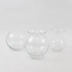 Lot of 3 Small Round Clear Glass Vases Various Styles 4" to 5"