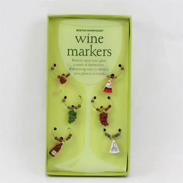 6 Pc Set Boston Warehouse Wine Marker Charms