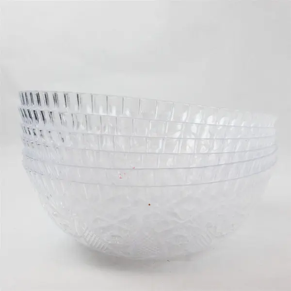 Lot of 6 Clear Plastic Serving Bowls 11" Cut Glass Design Party Supplies