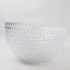 Lot of 6 Clear Plastic Serving Bowls 11" Cut Glass Design Party Supplies