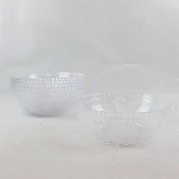 Lot of 6 Clear Plastic Serving Bowls 11" Cut Glass Design Party Supplies