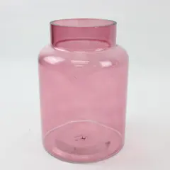 FTD 1910 Transparent Pink Glass Cylindrical Vase 8 in Modern