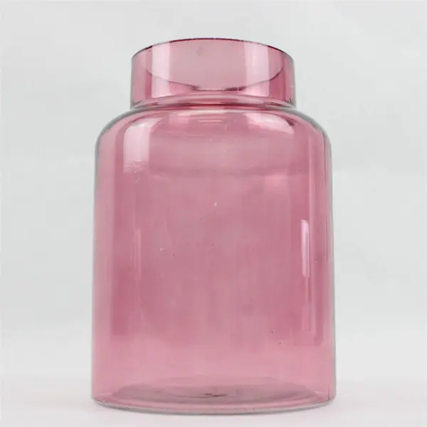 FTD 1910 Transparent Pink Glass Cylindrical Vase 8 in Modern