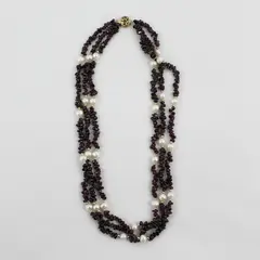 Garnet Chips And Pearls 3 Strand Necklace 19" 