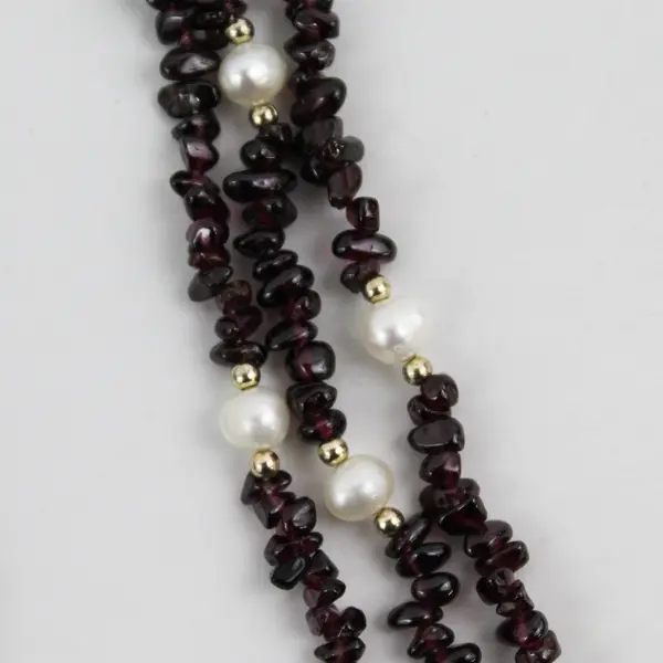 Garnet Chips And Pearls 3 Strand Necklace 19" 