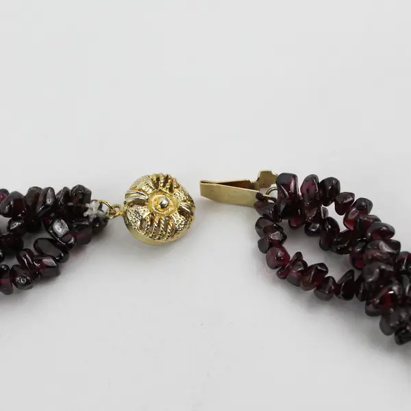 Garnet Chips And Pearls 3 Strand Necklace 19" 