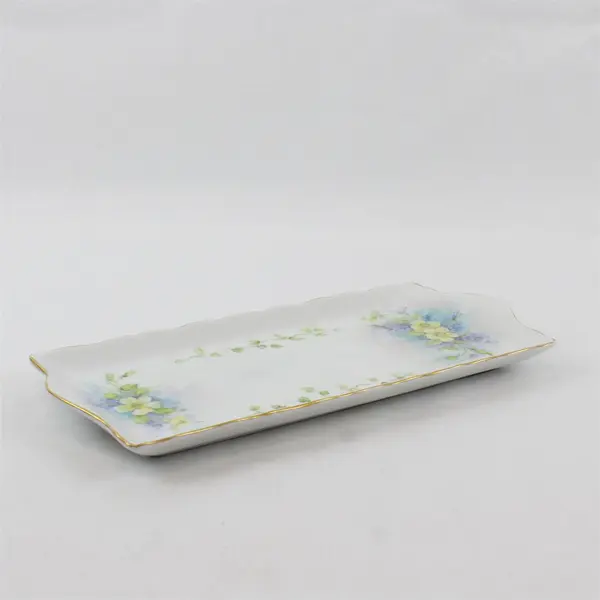Floral Design Rectangular Ceramic Trinket Dish 11.5"