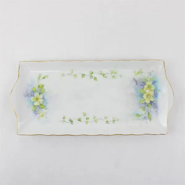 Floral Design Rectangular Ceramic Trinket Dish 11.5"