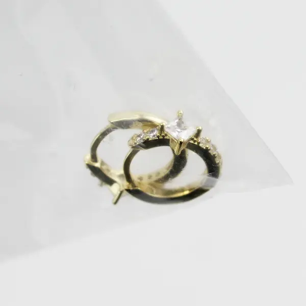 925 Sterling Silver Yellow Gold Tone CZ Huggie Earrings