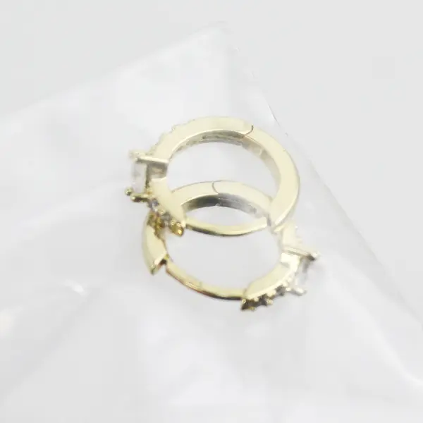 925 Sterling Silver Yellow Gold Tone CZ Huggie Earrings