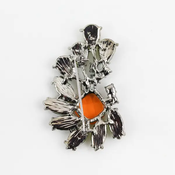  Green And Amber Leaf Pattern  Rhinestone Brooch
