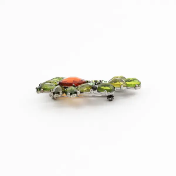  Green And Amber Leaf Pattern  Rhinestone Brooch