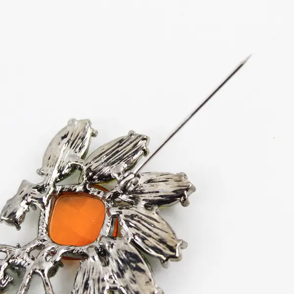  Green And Amber Leaf Pattern  Rhinestone Brooch