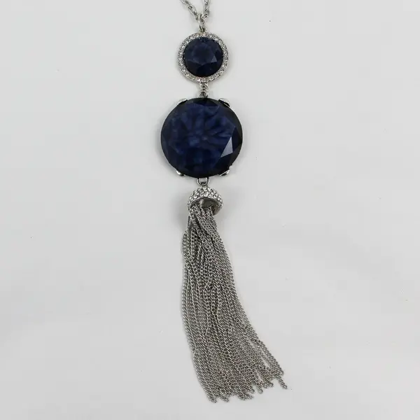  Simply Vera Wang Blue Rhinestone Tassel Necklace
