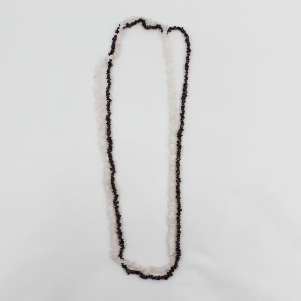 35" Rose Quartz And Garnet Chip Strand Necklace