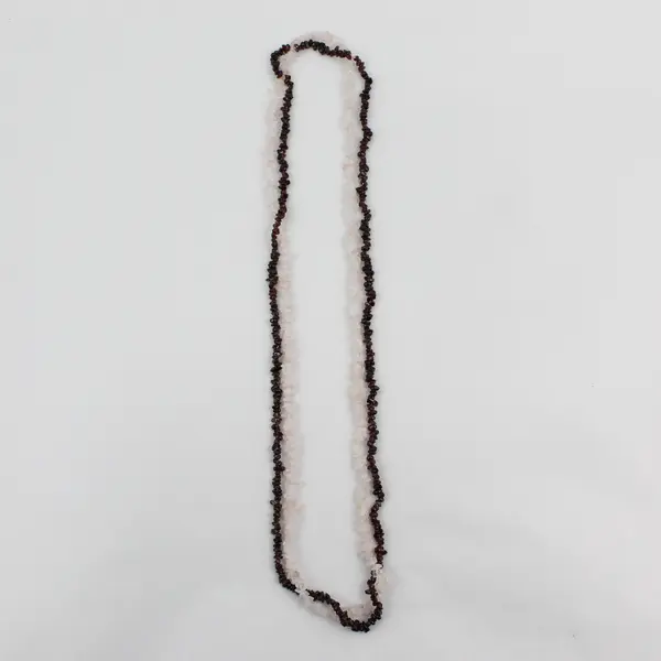 35" Rose Quartz And Garnet Chip Strand Necklace