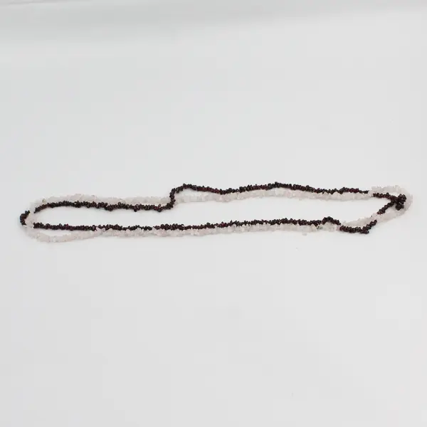 35" Rose Quartz And Garnet Chip Strand Necklace