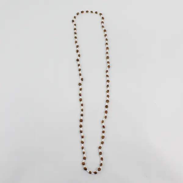 Brown White Beaded Strand Necklace 32in Seed Bead Unmarked