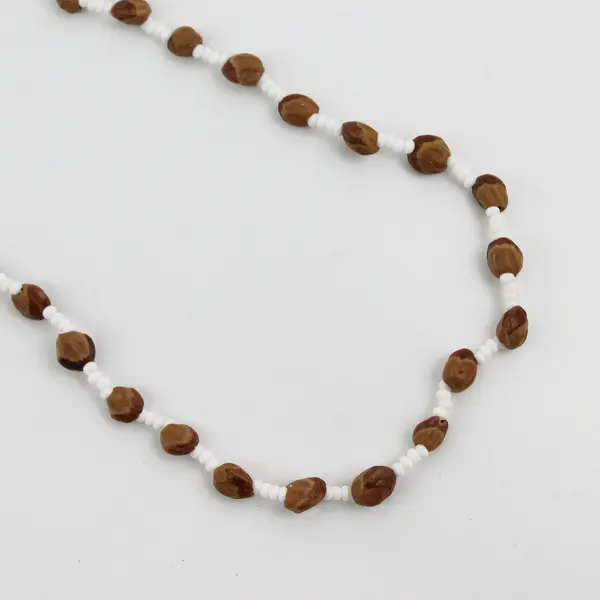 Brown White Beaded Strand Necklace 32in Seed Bead Unmarked
