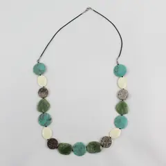 36in Chunky Boho Beaded Statement Necklace Turquoise Green White Discs