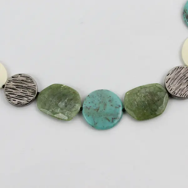 36in Chunky Boho Beaded Statement Necklace Turquoise Green White Discs