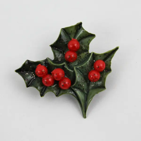 3 Piece Set Holly Berry Christmas Screw-Back Earrings and Brooch