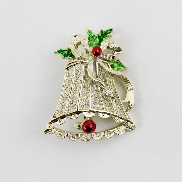 Lot of 2 Vintage Gerry's Gold-Tone Christmas Brooches Bell and Wreath
