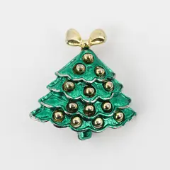 Vintage Danecraft Green and Gold-Tone Christmas Tree Brooch