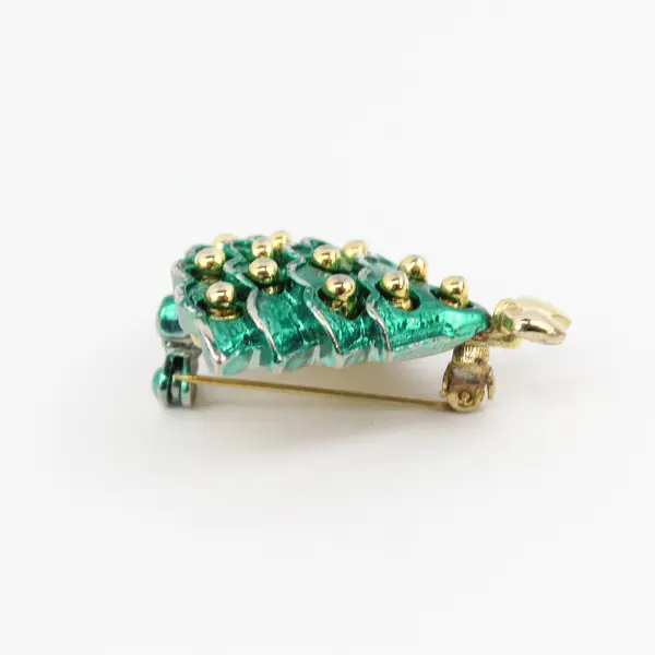 Vintage Danecraft Green and Gold-Tone Christmas Tree Brooch