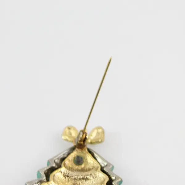 Vintage Danecraft Green and Gold-Tone Christmas Tree Brooch