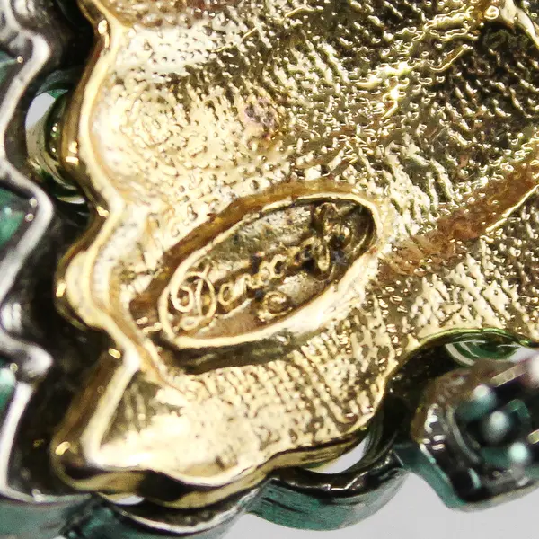 Vintage Danecraft Green and Gold-Tone Christmas Tree Brooch