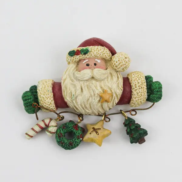 Lot of 3 Vintage Christmas Holiday Brooches Bells Holly Santa