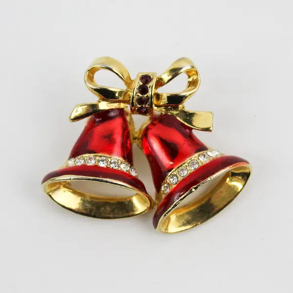 Lot of 3 Vintage Christmas Holiday Brooches Bells Holly Santa