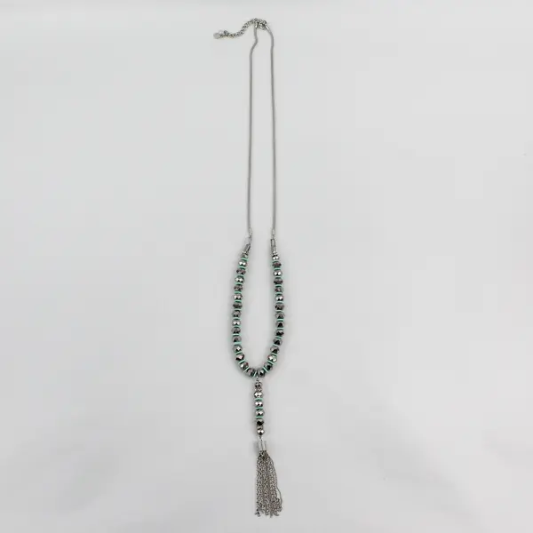 Simply Vera Vera Wang Green Faceted Silver Tone Bead Tassel Necklace