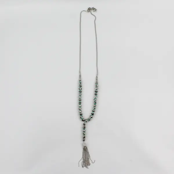 Simply Vera Vera Wang Green Faceted Silver Tone Bead Tassel Necklace