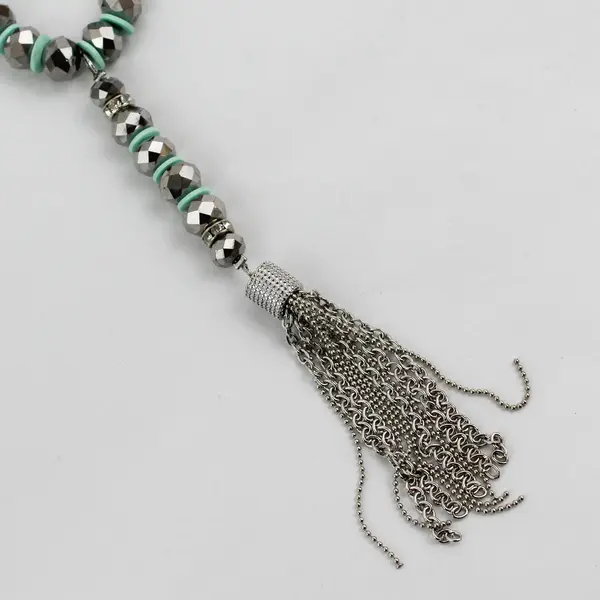 Simply Vera Vera Wang Green Faceted Silver Tone Bead Tassel Necklace