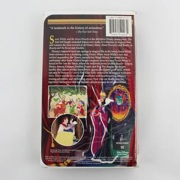 Walt Disney's Masterpiece Collection VHS Tape Snow White And The Seven Dwarfs