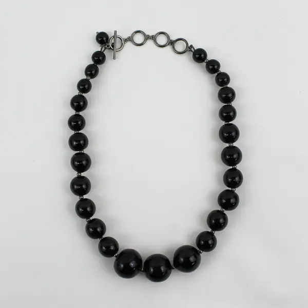 Vintage Polished Onyx Bead Necklace 18.5"