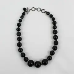Vintage Polished Onyx Bead Necklace 18.5"
