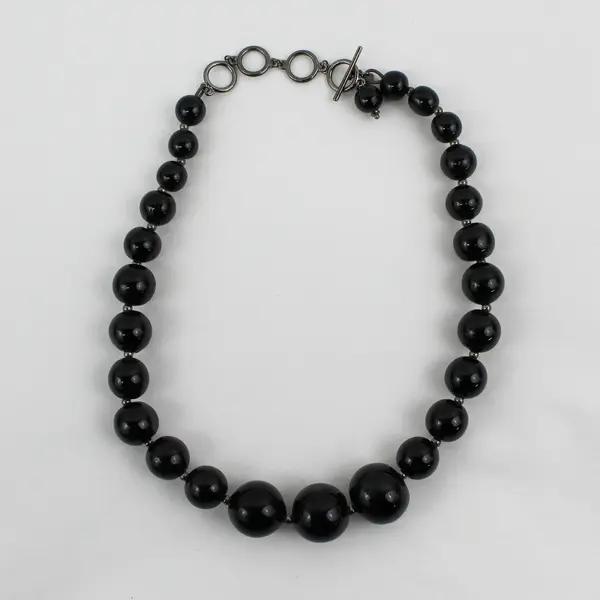 Vintage Polished Onyx Bead Necklace 18.5"