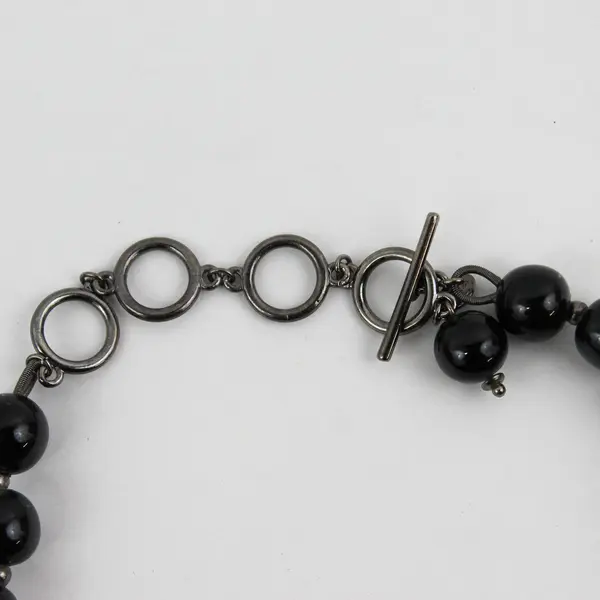 Vintage Polished Onyx Bead Necklace 18.5"