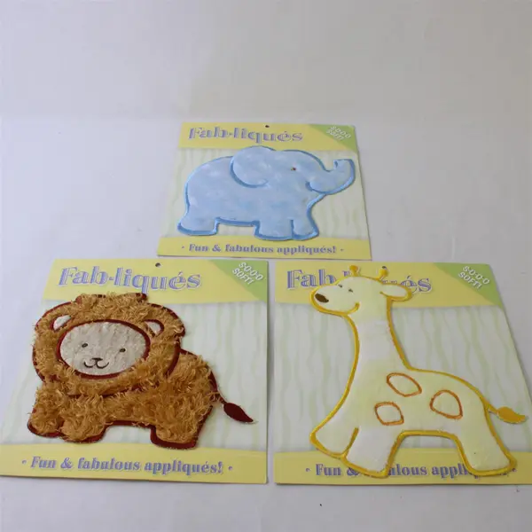 Lot of 3 Fabliques Soft Fuzzy Zoo Animal Machine Stitch Appliques