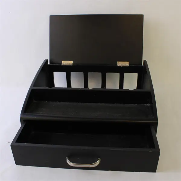 Black Wooden Charging Station Power Strip Organizer FLAWED